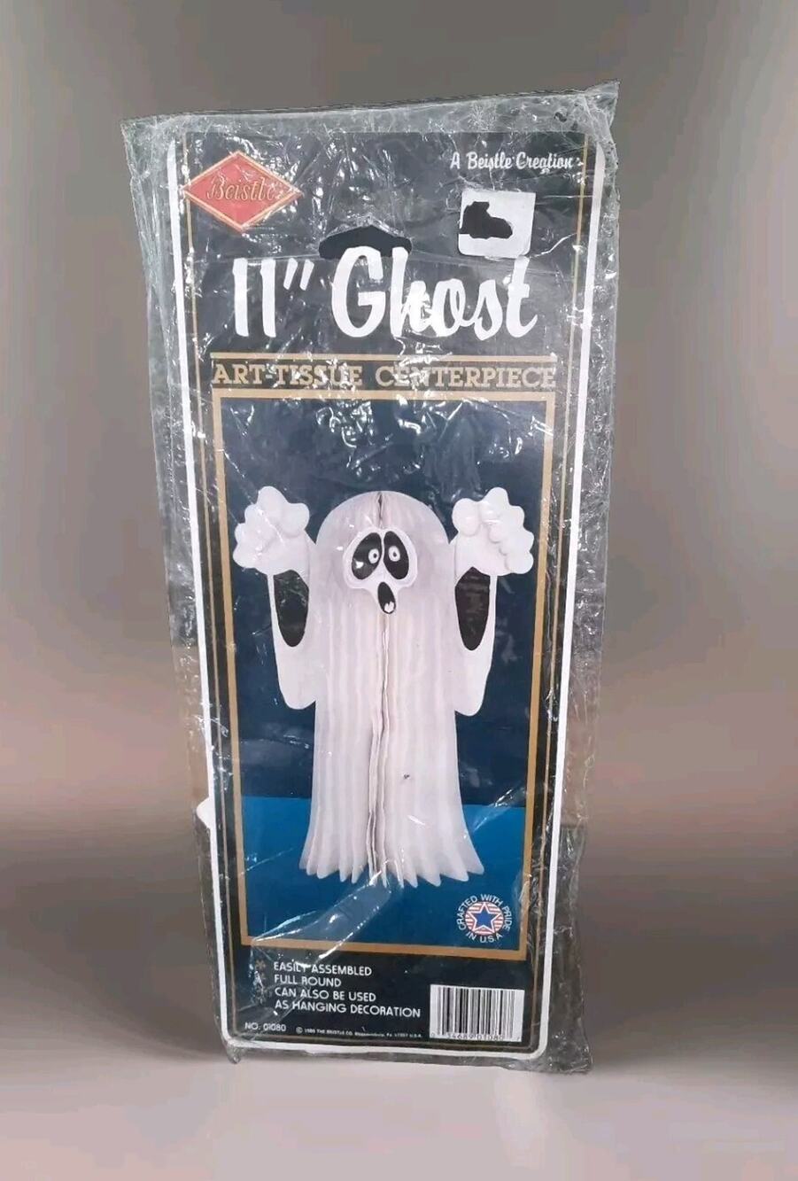 VTG Beistle Halloween Decor 11" Ghost NOS 1989 No. 0180 Art Tissue Centerpiece